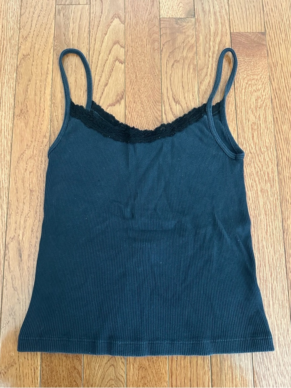 Brandy Melville Black Lace-Trim Ribbed Cami Tank Top
